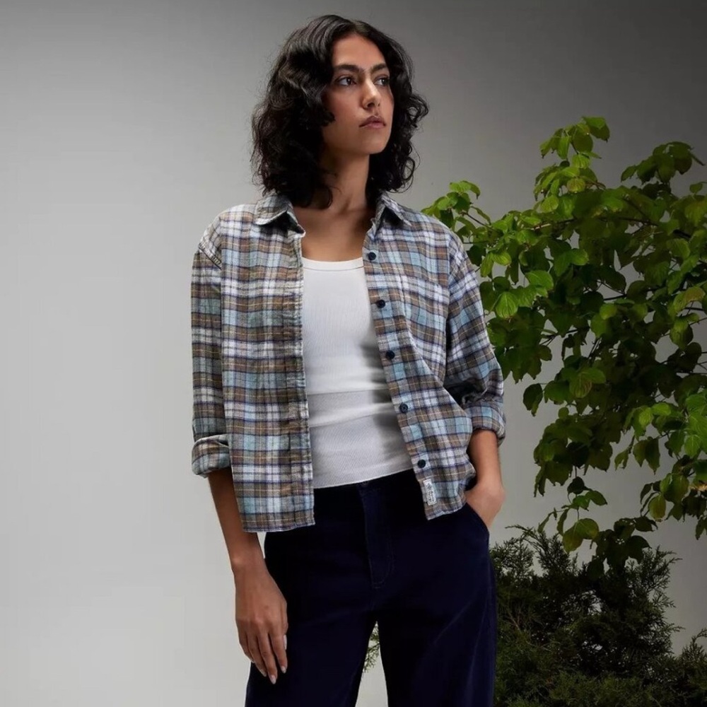 Alpine Design Brown and Blue Plaid Flannel Shirt